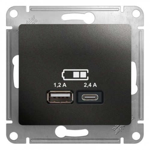 Розетка USB Glossa тип A+C 5В/2.4А 2х5В/1.2А механизм антрацит SE GSL000739 в Максэлектро